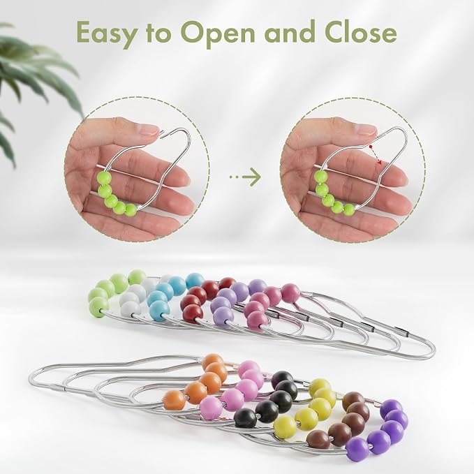 Amazer Shower Curtain Hooks, Decorative Shower Curtain Hooks, Colorful Shower Curtain Hooks, Rustproof Stainless Steel Shower Hooks for Bathroom Shower Curtain-Set of 12