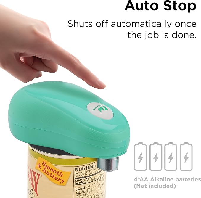 Kitchen Mama One Touch Electric Can Opener: Opens Cans with One Button Press, Auto-Stop, Ergonomic Design, Smooth Edge, Cordless, Food-Safe, Automatic, Hands Free, Battery Operated (Teal)