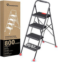 Step Ladder Foldable Folding Stool - for Home Adults Kitchen 4 Stepping Extension Tall Heavy Duty with Handrails - Closet Stepstool Stair Ladders Extendable Stepladder for Indoor House 800Lbs