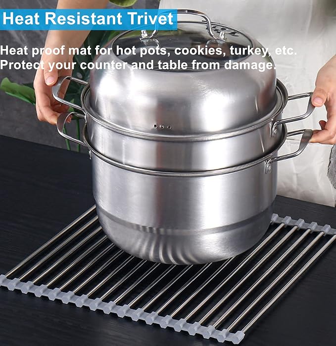 Seropy Roll Up Dish Drying Rack Over The Sink for RV Sink 17.5x15.7 in Kitchen Drying Rack Folding Dish Drainer Mat Rolling Dish Rack Foldable Rack Stainless Steel Wide Kitchen Dry Rack
