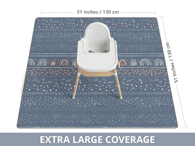 Splat Mat for Under High Chair/Arts/Crafts, WOMUMON 51" Waterproof Spill Mat Washable Non-Slip Floor Protector Splash Mat, Messy Mat and Table Cloth