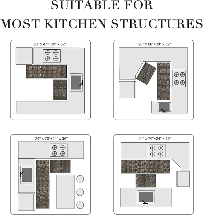 Kitchen Rugs Sets of 2-Non Slip Kitchen Mats for Floor-Thick Stain Resistant Vintage Kitchen Floor Mat Runner Carpet for Hallways Entryway Laundry Room Washable（Black 24"x70"+24"x35"）
