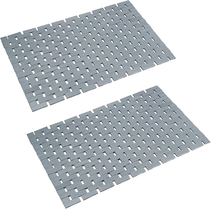 Bamboo Bath Mat Bathroom Rugs Floor Wood Shower Bathtub Waterproof Non Slip Grey Accessories 16x24 Inch Easy to Clean, 2 pcs