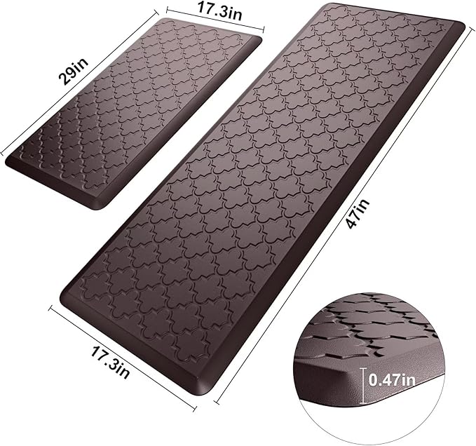 Kitchen Mats for Floor 2 Piece - Anti Fatigue Mats for Kitchen Floor - Non Slip Cushioned Rugs for Standing, Office, Sink, Laundry, Chocolate