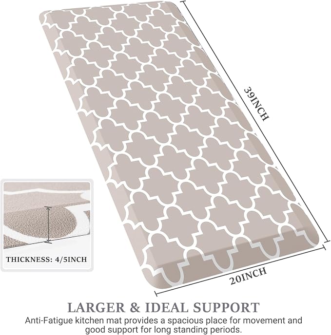 WISELIFE Anti Fatigue Floor Mat - 4/5 Inch Thick Kitchen Mat Non Slip Waterproof Heavy Duty Ergonomic Comfort Mat Durable for Home, Office, Sink, Laundry,(20" x 39", Khaki)