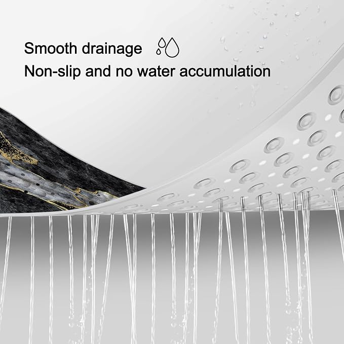 LNOND Marble Bath Tub Mat Non Slip, Extra Long 40 X 16 Inch Anti Slip Mat for Bathtub, Black Grey Luxury Marble Shower Mat with Drain Holes and Suction Cups, Machine Washable