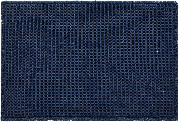 TYUU Waffle Bath Mat, Boho Bathroom Rugs Non Slip Washable Super Absorbent Quick Dry Bath Mat Farmhouse Bathroom Decor, 24"x16" Navy Blue