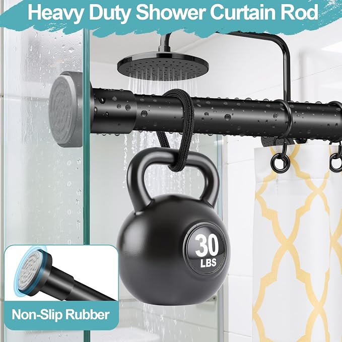 YNL Black Shower Curtain Rod 32-94 Inch(2.7-7.8ft), Non-Slip, Never Rust, Stainless Steel No Drill Spring Tension Shower Rod, Adjustable Long Curtain Rod for Bathroom Window Patio
