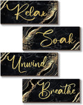 ONIZHITY 4 Pcs Black and Gold Bathroom Decor Black Gold Wall Decor Relax Soak Unwind Breathe Wooden Rustic Marble Style Bathroom Accessories for Bedroom Living Room Decor Kitchen(14X5.5)