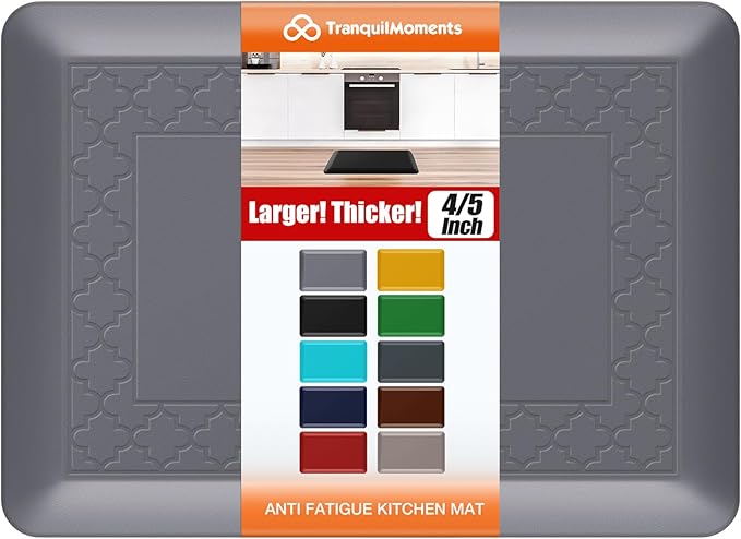 4/5 Inch Thicker Kitchen Mats for Floor Non-Slip Anti Fatigue Comfort Mat Waterproof Kitchen Rug for Sink, Office,Home Stain Resistant Standing Desk Rugs-17.3"x 24", Grey