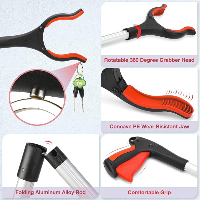 2-Pack Reacher Grabber Pickup Tool, 32" Long Grabber Tool with Magnetic Tip, Trash Picker Grabber for Elderly Grab It Reaching Tool, Garbage Picker Upper, Litter Pick Up Grab Tool