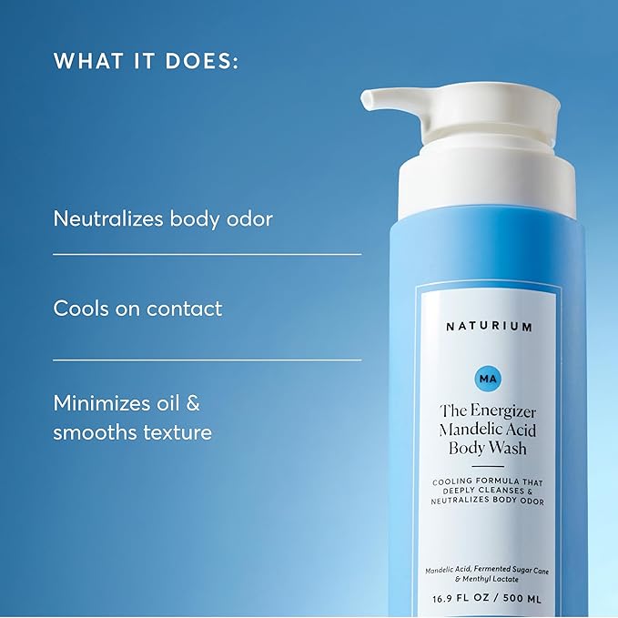 Naturium The Energizer Body Wash, Cooling & Refreshing Formula with Mandelic Acid, Deeply Cleanses & Neutralizes Body Odor, 16.9 oz