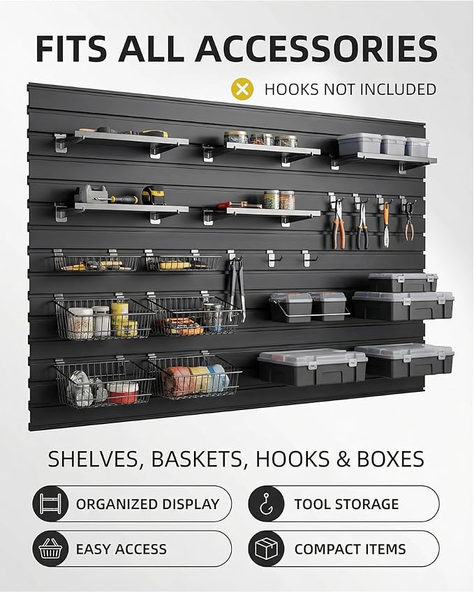 Slatwall Panels 4'x8' Garage Wall Organizer with 2 H Trim, Slat Wall Paneling Garage Slat Wall Storage Systems, Garage Tool Organizer Wall Mount, Slat Board PVC Wall Panels Garage Storage Organization