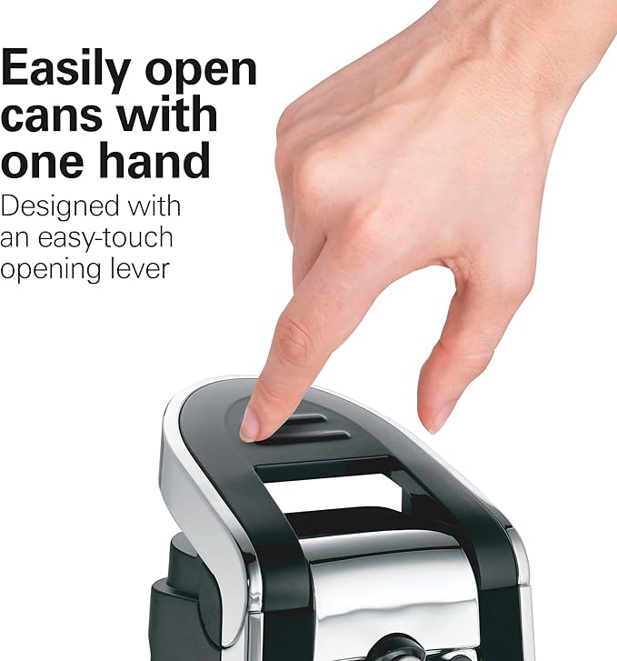 Hamilton Beach Smooth Edge Electric Automatic Can Opener for Kitchen with Easy Push Down Lever, Extra Tall, Includes Stainless Steel Scissors, Black and Chrome (76607)
