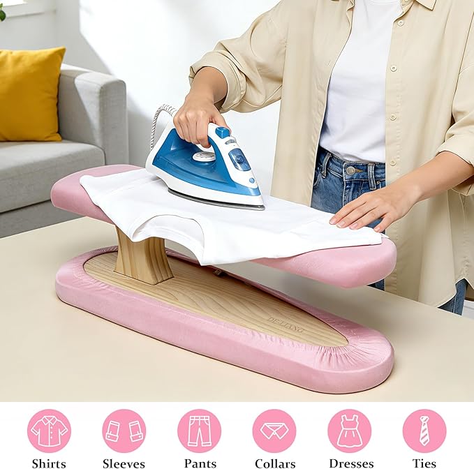 Tailor Sleeve Ironing Board, Two-Sided Cotton Padded Tailor's Ironing Stool with Removable Cover, Professional Garment Pressing Aide, Pink
