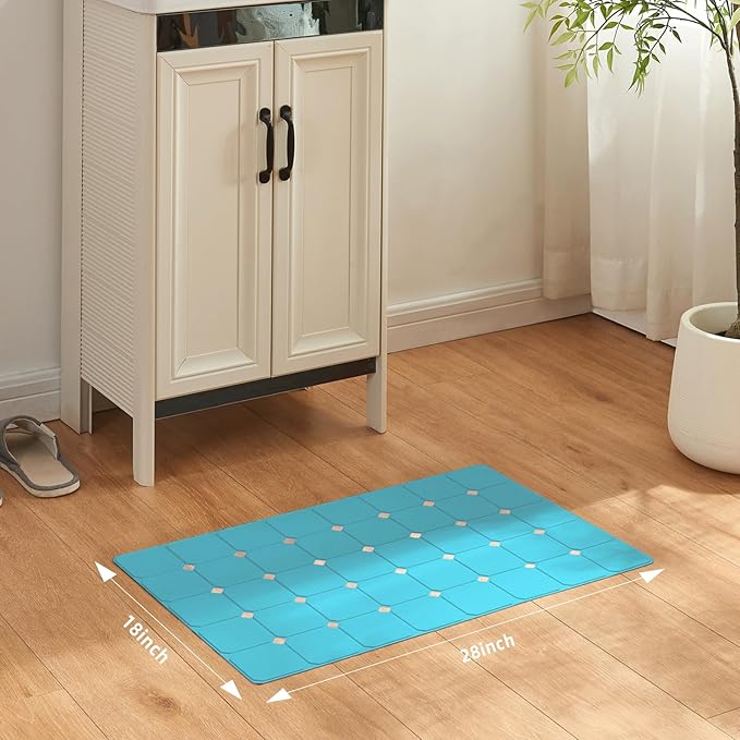 Bathtub Mat Non Slip Silicone Soft Odorless Bath Mat No Suction Cups for Refinished,Textured and Reglazed Tub Shower Mats Non-Slip 18 X 28Inch Blue