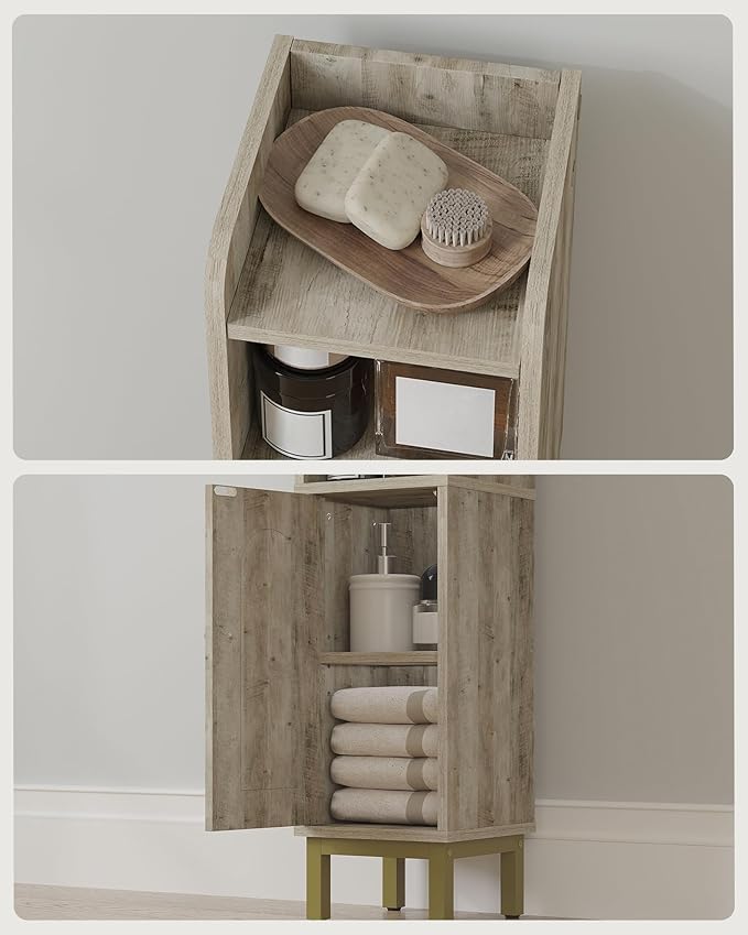 Hzuaneri Bathroom Storage Cabinet, Small Corner Floor Cabinet with Door and Shelves, Narrow Toilet Paper Holder, Bathroom Organizer with Adjustable Shelf, for Small Spaces, Rustic Greige BC08205X