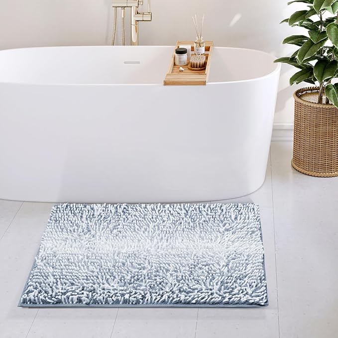 Hearth & Harbor Bathroom Rugs, Chenille Bath Mat - Machine Washable Bath Mats for Bathroom Non-Slip Backing Rubber, Quick Dry Bathroom Mat, 20 x 32 - Ombre Blue