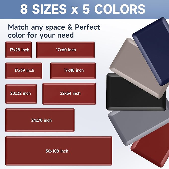 4/5 Inch Thick Kitchen Mat Anti Fatigue Mat Kitchen Rugs Kitchen Decor Non-Slip, Stain & Water Resistant, Kitchen Mats Desk Mat for Kitchen, Office, Workshop, Red, 17'' x 60''