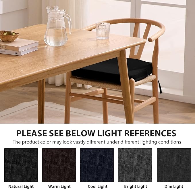 Ruqmuis Chair Cushions for Dining Chairs, 2" Thick Seat Cushions for Kitchen Chairs, D-Shaped Chair Pads with Washable Cover, Ties and Non Slip Backing, 17'' x 16'', Set of 6, Black