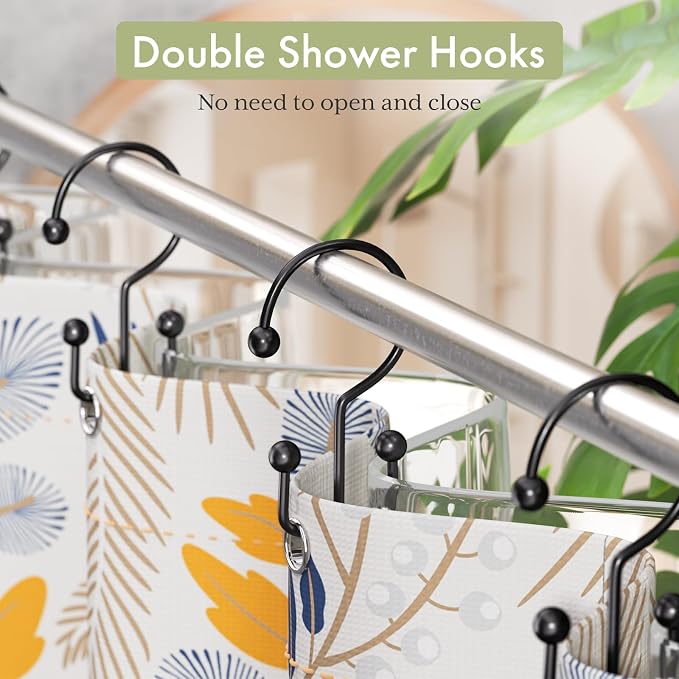 Amazer Shower Curtain Hooks, Black Stainless Steel Shower Hooks for Bathroom Shower Curtain Rod, 12pcs