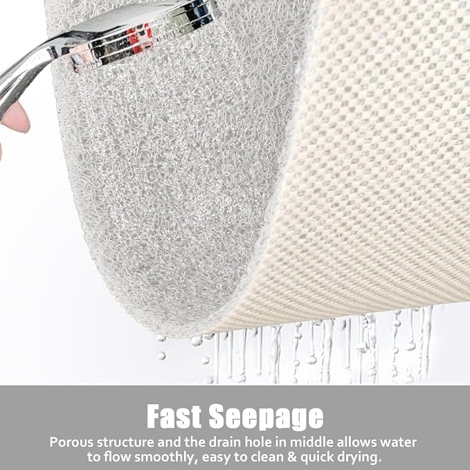 Square Shower Mat Non Slip: 24x24 Inch Shower Floor Mat with Drain Hole in Middle, Super Soft and Comfortable PVC Loofah Massage Bath Mat for Shower, Anti Slip Shower Stall Mat, Quick Drying