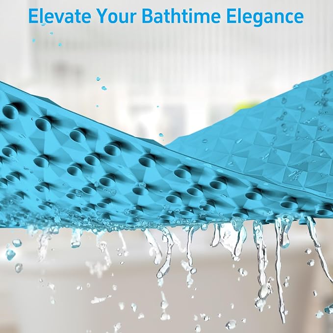 Non Slip Bathtub Mat for Bath Tub Shower - Natural Rubber Mat with 241 Suction Cups - Soft Bathroom Safety Mat - Unique Diamond Pattern - Fatigue Relief - Machine Washable - 16 × 28 Inch