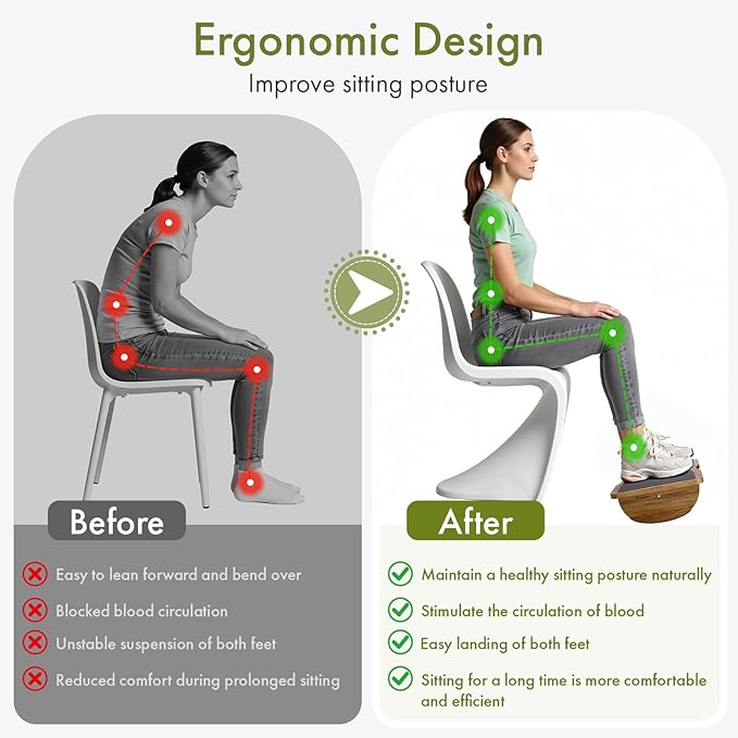 Ergonomic Wooden Footrest for Under Desk, Foot Rest with Anti-Slip Surface, Comfortable Desk Foot Stool for Office Home Gaming, Improve Posture & Promote Blood Circulation