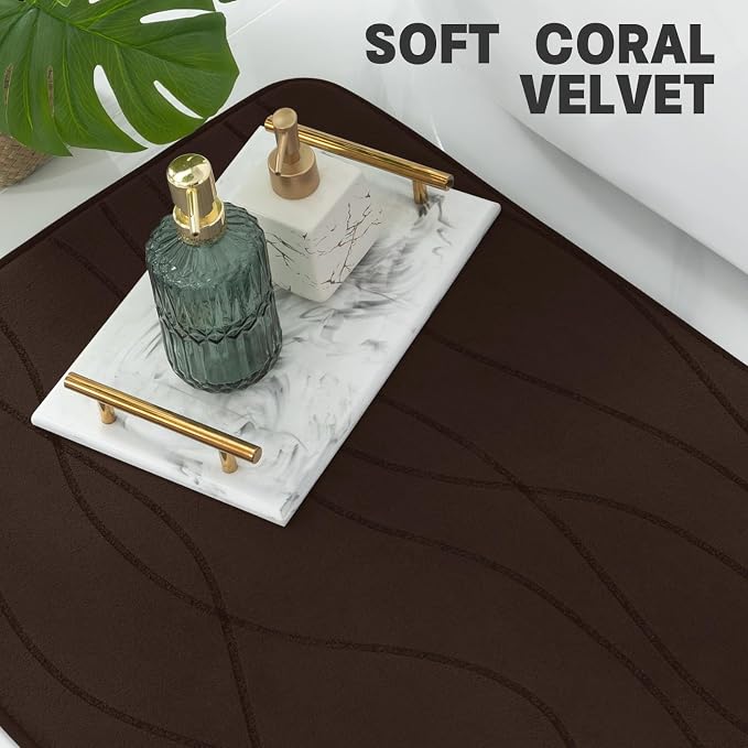 YIHOUSE Memory Foam Bathroom Rug Sets, Brown, 2 Piece-U Shape & Small Mat | Ultra Soft, Absorbent, Non-Slip, Machine Washable