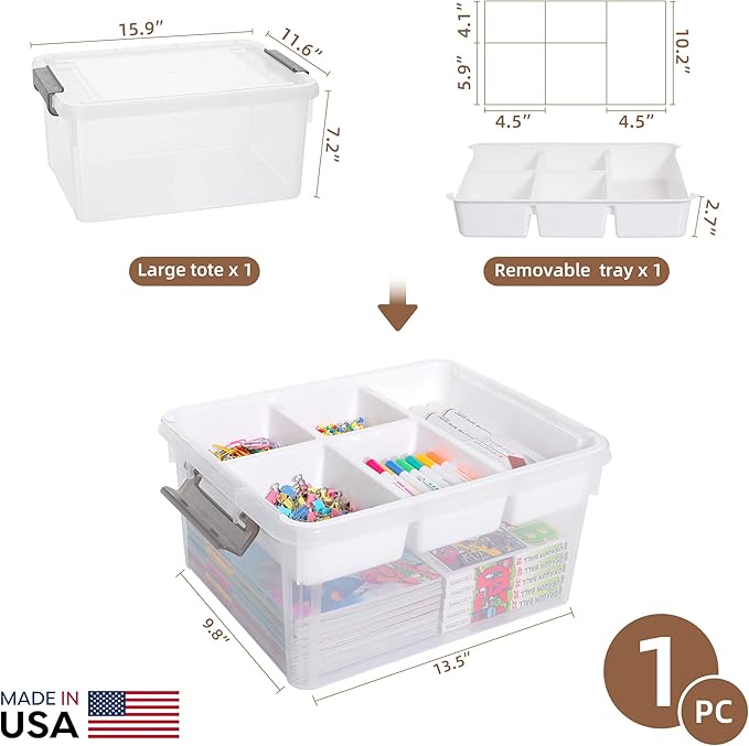 Citylife 17 QT Plastic Storage Box with Removable Tray Craft Organizers and Storage Clear Storage Container for Organizing Bead, Tool, Sewing, Playdoh,Coloring Books