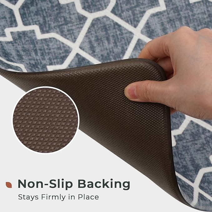FRESHMINT Kitchen Mat Set of 2, Anti-Fatigue Cushioned Kitchen Mats for Floor, Waterproof Non Slip Comfort Standing Mat, Boho Kitchen Rug for Kitchen Decor, Sink, Office, 17"x30"+17"x47", Navy Blue