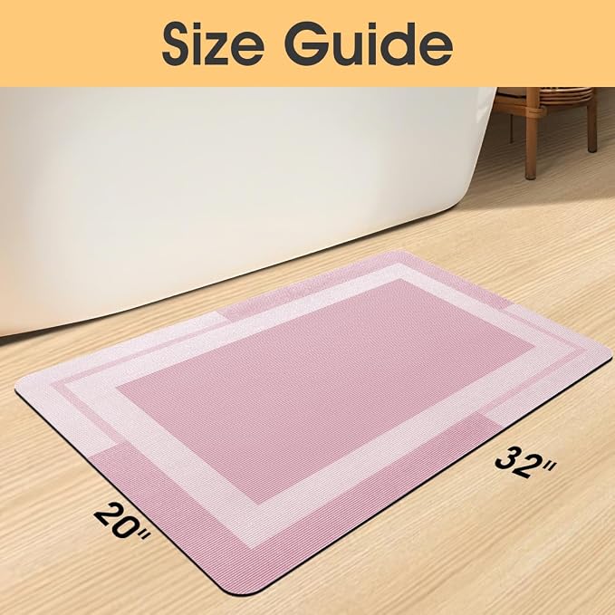 ACCUMTEK Non Slip Bath Mat, Thin Bathroom Rugs Fit Under Door, Quick Dry Bath Mats, Machine Washable Bath Rugs for Bathroom, Bathtub & Kitchen, Bathtub & Kitchen, Pink/Bordered/32 x20