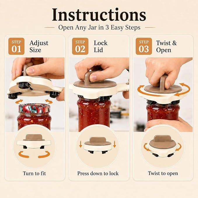 Jar Opener for Weak Hands & Arthritis, Adjustable Can Opener Top Rated for Seniors, with Magnetic Hooks, Easy Grip Opener
