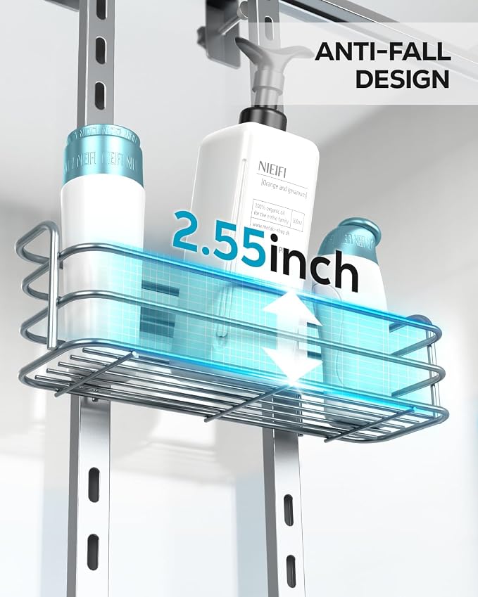Nieifi Over The Door Shower Caddy Pantry Organizer Rack, Adjustable Hanging Shower Organizer Shelf Basket Storage Rack, Bathroom Shelves Drill Free Extra Large, Silver