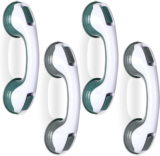 Qunclay 4 Pack 12 Inch Grab Bars for Bathtubs Shower Handle Shower Grab Bars for Seniors Elderly Disabled Handicap (Green, Gray)