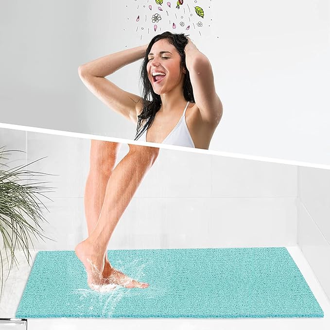 godehone Shower Mats Non Slip Without Suction Cups, PVC Loofah Bathroom Mats, Loofah Mats for Shower and Bathroom, Quick Drying, 15.7× 36 Inch, Light Green