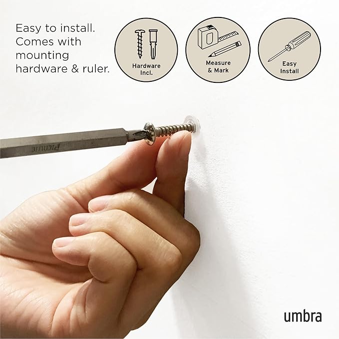 Umbra Flip Wall-Mounted Coat Rack with 3 Hooks – Modern, Space-Saving Storage for Hats, Jackets, Bags, Entryway, Mudroom, Closet, Bathroom, Bedroom – Natural/Nickel