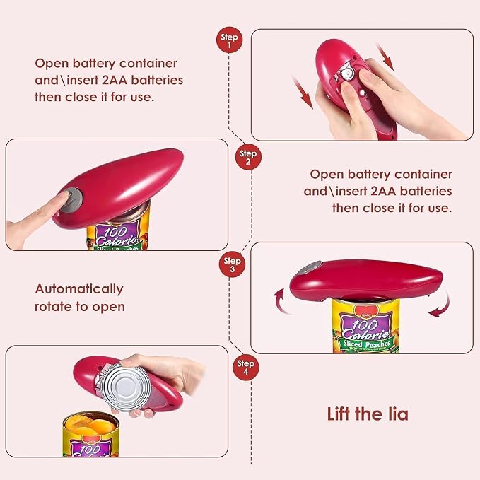 Electric Can Opener - One Touch Battery Operated Automatic Can Opener with Smooth Edges, Hands-Free Design, Perfect for Any Size Can, Ideal Kitchen Gadget for Seniors and Arthritis Sufferers