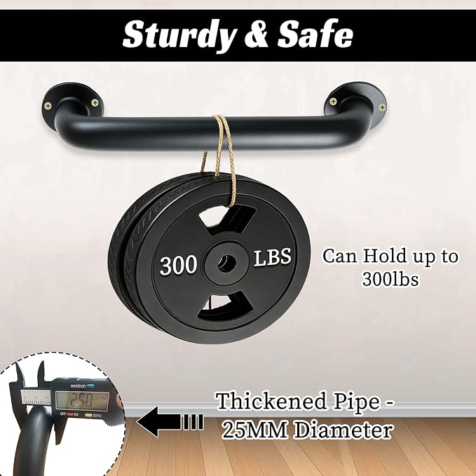 12 INCH Metal Stair Handrail 2pcs Wall Mount Handrail Indoor Safety Grab Bar for Stairs Handicap Grab Bars for Seniors Elderly,for Bathroom, Shower, Toilet-Matte Black