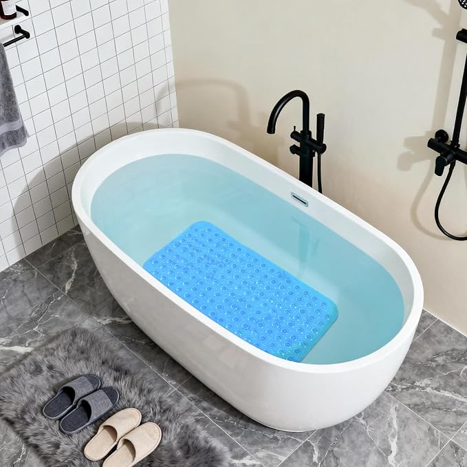 Anti-Slip Bathtub Shower mat, 28×15（ 70×37cm） inch Soft Oversized Machine Washable Non-Slip Bathtub mat with Drainage Holes, Bathroom Floor Suction Cup.（1-Sky Blue）
