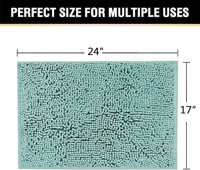 H.VERSAILTEX Bath Mat Bathroom Non Slip Extra Thick Chenille Rug 17" x 24" Absorbent Soft Shaggy Washable Dry Fast Plush Rugs for Bathtubs - Eggshell Blue