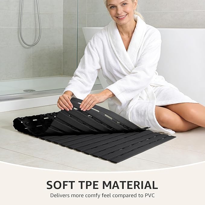 OTHWAY Shower Non Slip Mat, 36.6" x 16.9" Soft Bath Mat for Tub Non Slip, Anti Slip Shower Mat with Suction Cups, Easy to Cut Shower Floor Mat, Machine Washable Bathtub Mat, Black