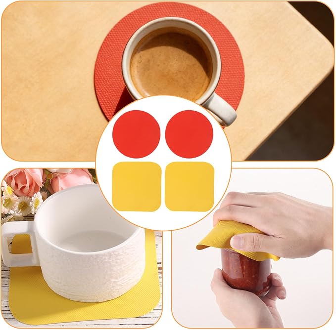 4pcs Jar Opener Gripper Pads, Rubber Can Opener Bottle Lid Cap Gripper Pads for Weak Hands Seniors Elderly Multi-Function Kitchen Coasters Gadgets (Red, Yellow)
