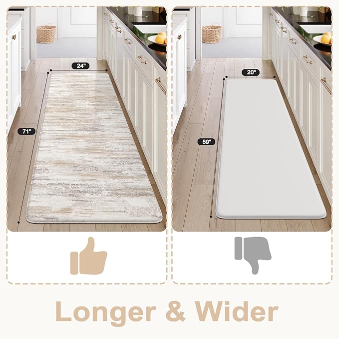 KIMODE Anti Fatigue Kitchen Mats 24"x71", Boho Abstract Kitchen Runner Rugs, Cushioned Non Skid Kitchen Mats for Floor, Comfort Kitchen Floor Mats for Sink Laundry Desk Light Brown
