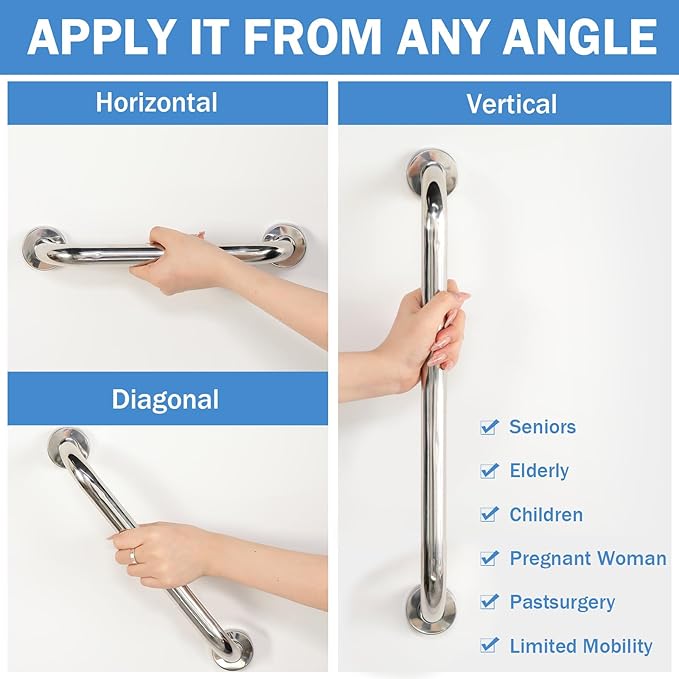 Therwen 12/18/24 Inch 6 Pack Shower Grab Bars Stainless Steel Bathroom Handicap Heavy Duty Handle Anti Slip Bathtub Handle Support Balance Hand Rail for Bathroom Wall Elderly Pregnant Seniors (Silver)