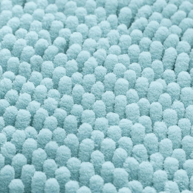 HOMEIDEAS 3 Pieces Bathroom Rugs, Ultra Soft Non Slip Absorbent Chenille Toilet Bath Mat Set (Light Blue)