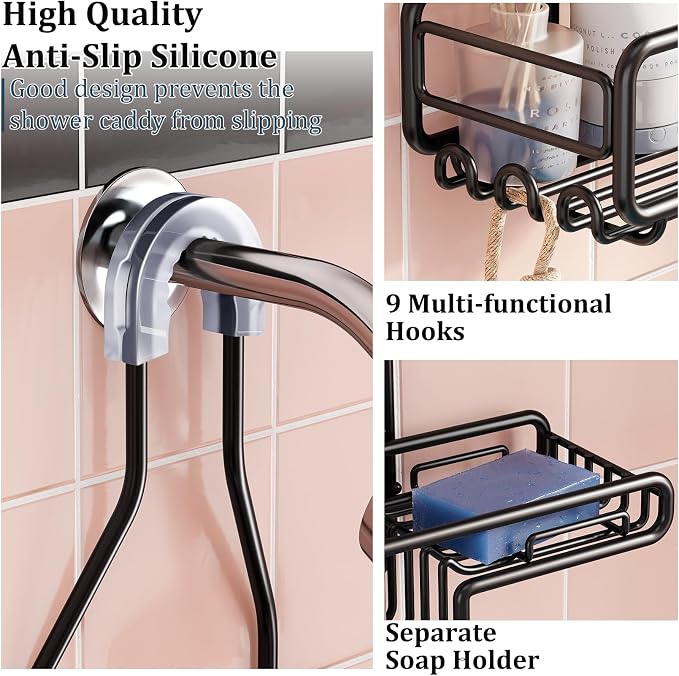 Skyapex Hanging Shower Caddy Bathroom Organizer - Over The Shower Head Adjustable Rack for Tall Showerheads, Extra Large Storage Shelf with Soap Holder for Big Shampoo Bottles