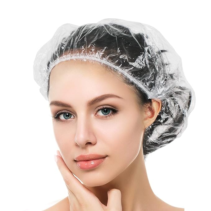 Auban 30PCS Disposable Shower Caps, Individually Wrapped Larger & Thicker Waterproof Shower Caps, Plastic Hair Caps for Women, Spa, Home Use, Hotel and Hair Salon, Portable Travel
