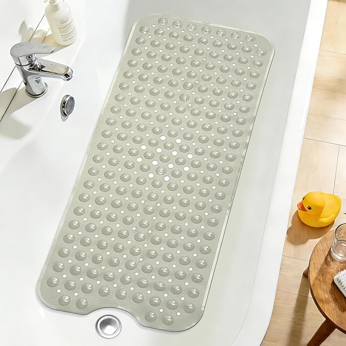Extra Long Bathtub Mat Non Slip, Camel Soft Bath Mat for Tub 40 x 16 Inch Full Size, Bath Tub Shower Mats for Bathroom Floor with Big Suction Cups and Drain Holes, Easy Washable, BPA Free