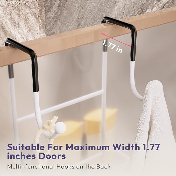 SWTYMIKI Over The Door Shower Caddy With Double Soap Holder, Hanging Shower Caddy With 16 Hooks, No Drilling Hanging Shower Organizer Over Door To Organize Bathroom Essentials, White